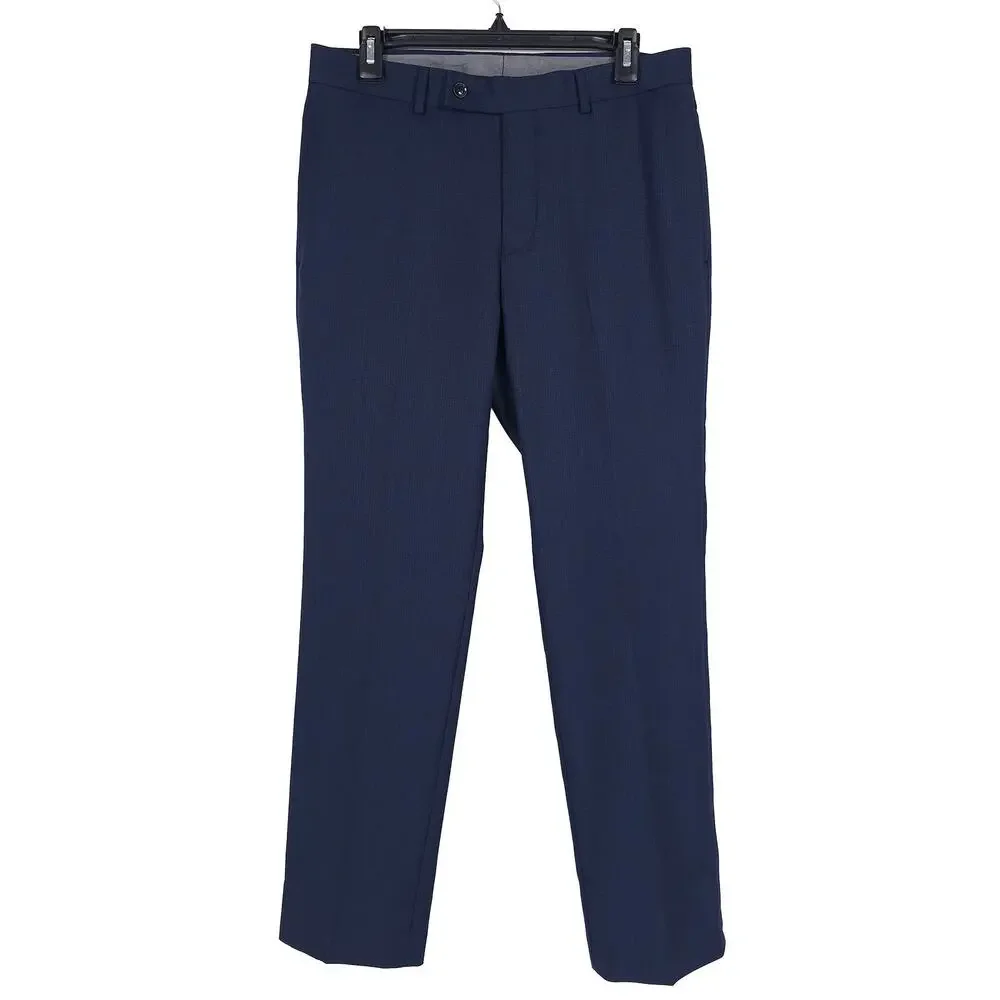 Calvin Klein Mens Slim Fit Suit Pants 32x30 Navy Blue Birdseye Wool Stretch NWT